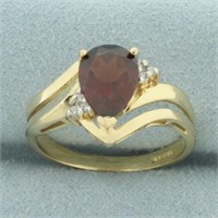 Pear Garnet and Diamond Ring in 14k Yellow Gold