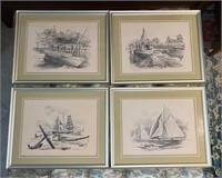 4 High Quality Sail Boat Sketch Prints Framed