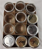 Set of 12 wide mouth canning jars with assorted