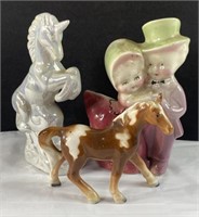 3 Small Figurines, Including A Horse