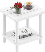 2-Tier Outdoor Side Table  Bamboo (White)