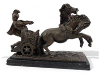 Signed Medieval Roman Warrior Chariot Statue