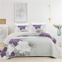 $41  Purple Lily King Quilt Set 104x90  2 Shams