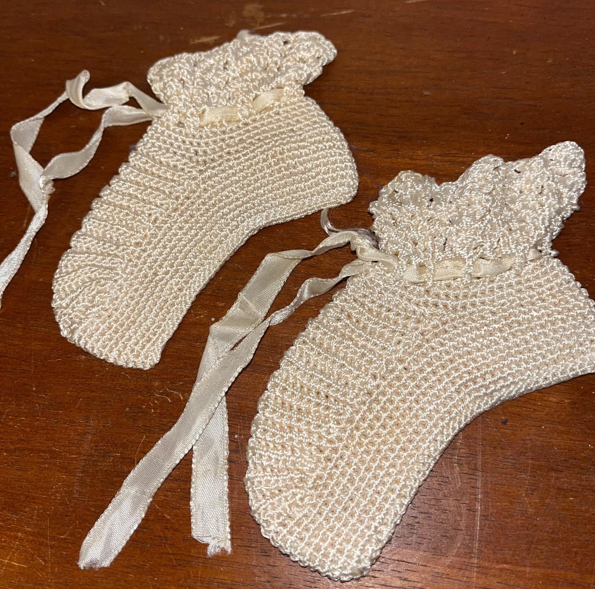 Vintage Crochet Baby Booties Ivory