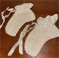 Vintage Crochet Baby Booties Ivory