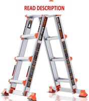 LANBITOU 4 Step Ladder  14FT Extension  Silver