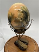 Ostrich Egg on Brass Stand w/ Hoof Under Glass