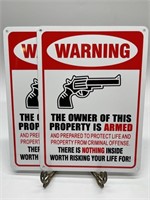 Pair of Metal Signs ‘Warning, Armed Property