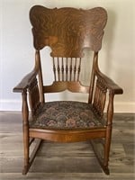 Vintage Wooden Rocking Chair with Upholstered