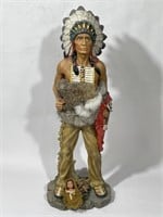 Resin Native American Figurine with Genuine Fur