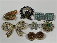 Vintage Costume Jewelry Brooches and Earrings