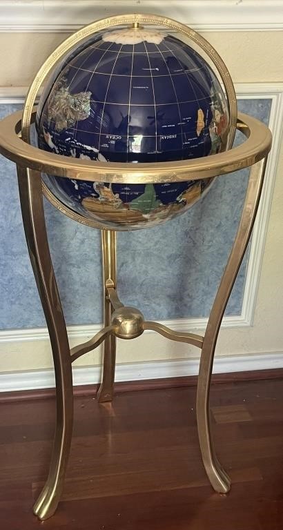 Semi-Precious Gemstone Globe on Solid Brass Stand