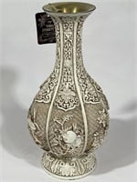 Vintage Carved Ivory Dynasty Vase with Brass