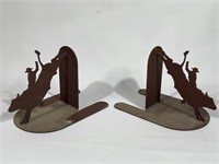 Two Cowboy Themed Metal Book Ends