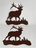 (2) Western Metal Wall Elk Sculptures