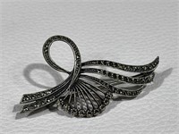 Vintage Sterling Silver Brooch with Marcasite 2in