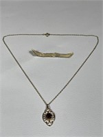Vtg. 14k Gold Overlay Necklace w/ Genuine Garnet