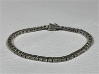 Sterling Silver Bracelet with White Stones 7in L