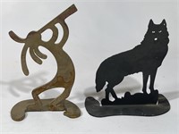 Metal Kokopelli and Wolf Figurines