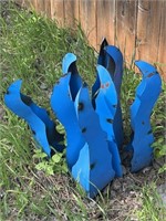 Blue Painted Metal Yard Art Sculpture