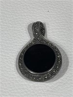 Sterling Silver Pendant with Onyx and Marcasite