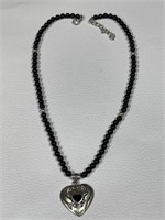 Sterling Silver and Black Bead Necklace with