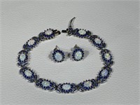 Bracelet and Earring Set with Faux Opals and Blue