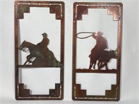 Two Metal Cowboy Themed Wall Plaques