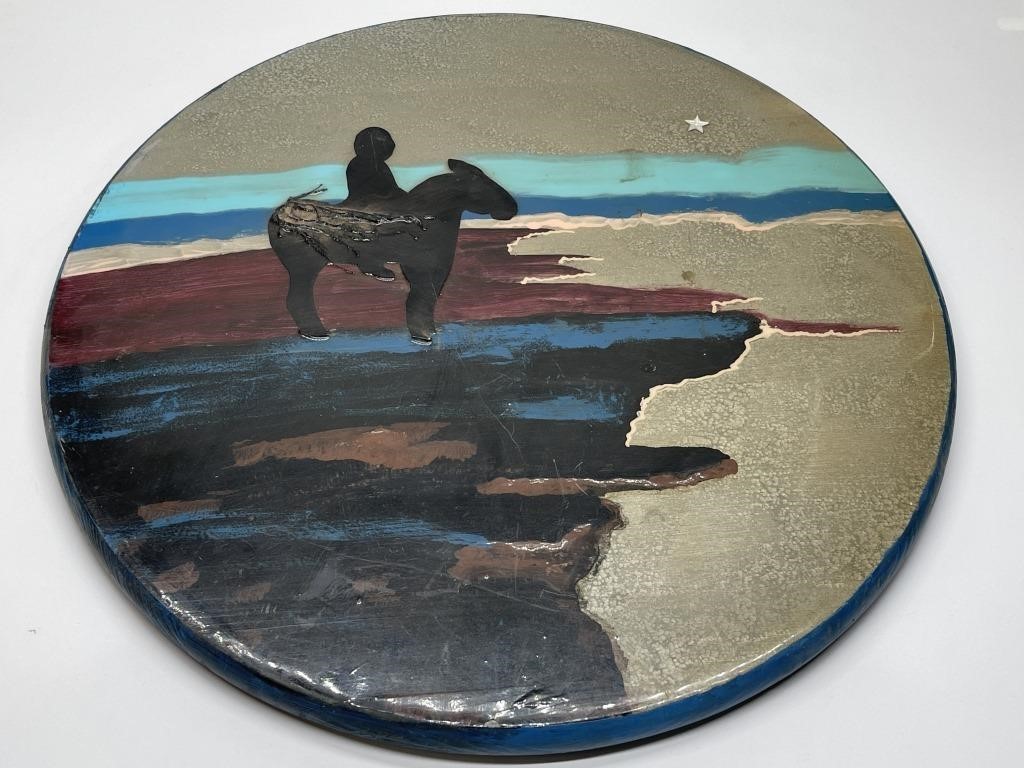Round Wooden Hand Painted Panel (Some Scratched