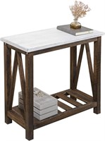 $46  Wooden Side Table with Storage  White/Brown