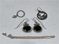 Sterling Silver Earrings with Brown Stones,