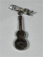 Vintage Sterling Silver Handmade Guitar Brooch