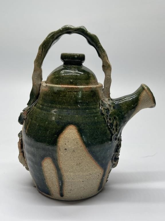 Vintage Art Pottery Drip Glaze Teapot Signed by