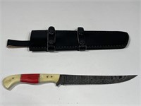 Damascus Steel Knife with Leather Sheath