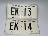Two Vintage Texas License Plates