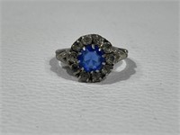 Vintage Sterling Silver Ring. With Blue and White