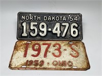 Two Vintage License Plates - North Dakota and