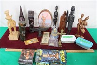 Wood Carvings/ Coins/ Collectable Cards