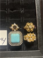 3 Assorted Cluster Rings & 1 Turquoise Ring