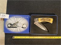 Motorcycle Folding Collectors Knife in Tin