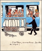 Saint-Ogan. Illustration originale Train nudistes