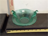 green uranium glass hummingbirds bowl