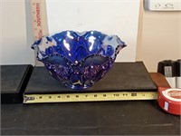 large LE Smith electric blue carnival glass bowl