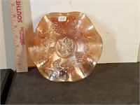 antique Carnival glass ruffled edge bowl