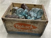 Advertising crate w/ mason jars/bottles