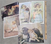 5 large Victorian style children prints -