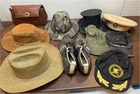 Vintage hats, cleats, and purse