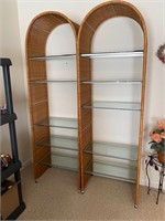 Pair Vintage Domed Wicker/Glass Floor Shelves