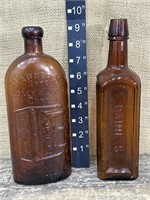 2 antique brown bottles - Warner’s Rochester &