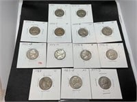 13 assorted date Jefferson Nickels
